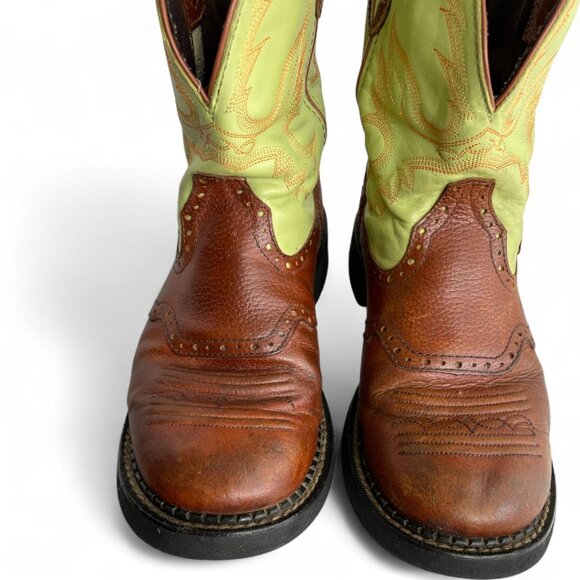Justin Leather Lime Green Brown Roper Western Cowgirl Cowboy Boots Women's 8.5 B - Picture 4 of 14